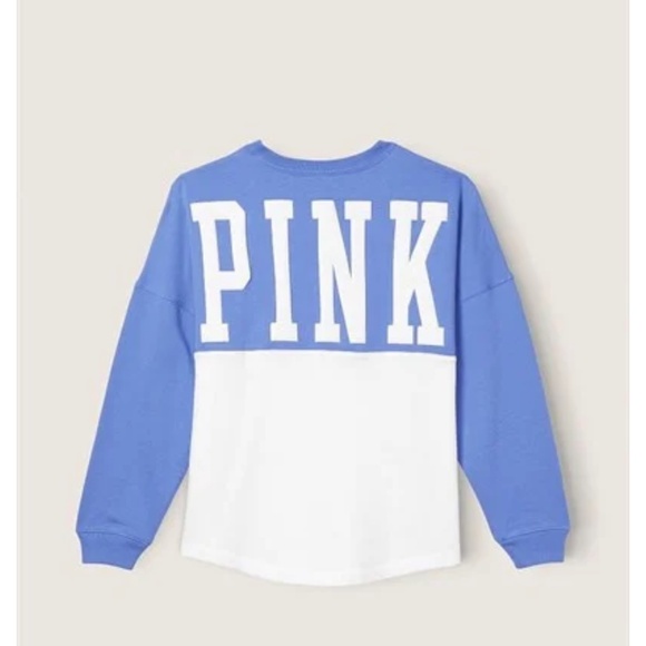 VS PINK Varsity Notch Neck Crew Pullover Sweatshirt Blue Colorblock Size M - Picture 4 of 16